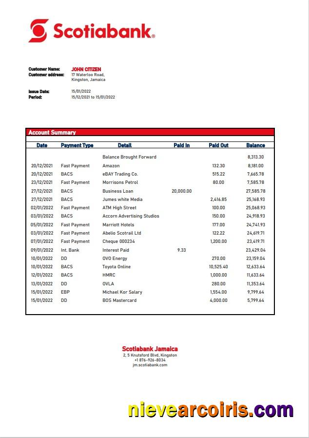 Jamaica Scotiabank statement